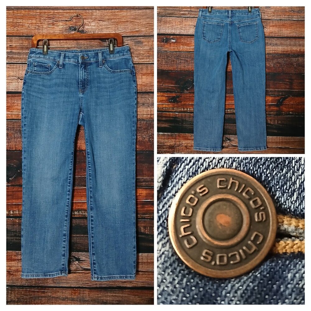 Chicos Capri Jeans 0.5 US 6 So Slimming Girlfriend Slim Leg Crop Denim Stretch